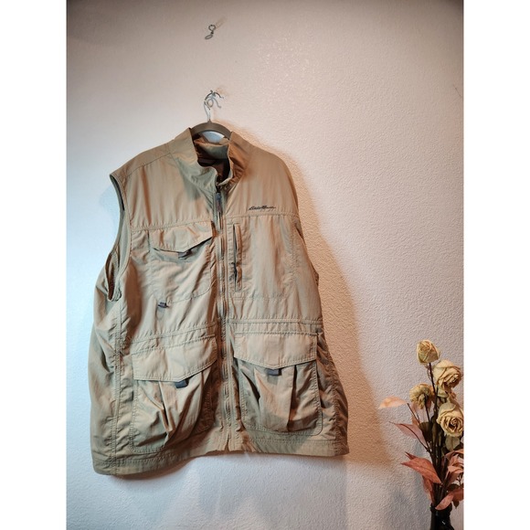 Eddie Bauer Other - Eddie Bauer Men 2XL‎ Tan Nylon Fishing Utility Vest Multi-Pocket Outdoor
camping